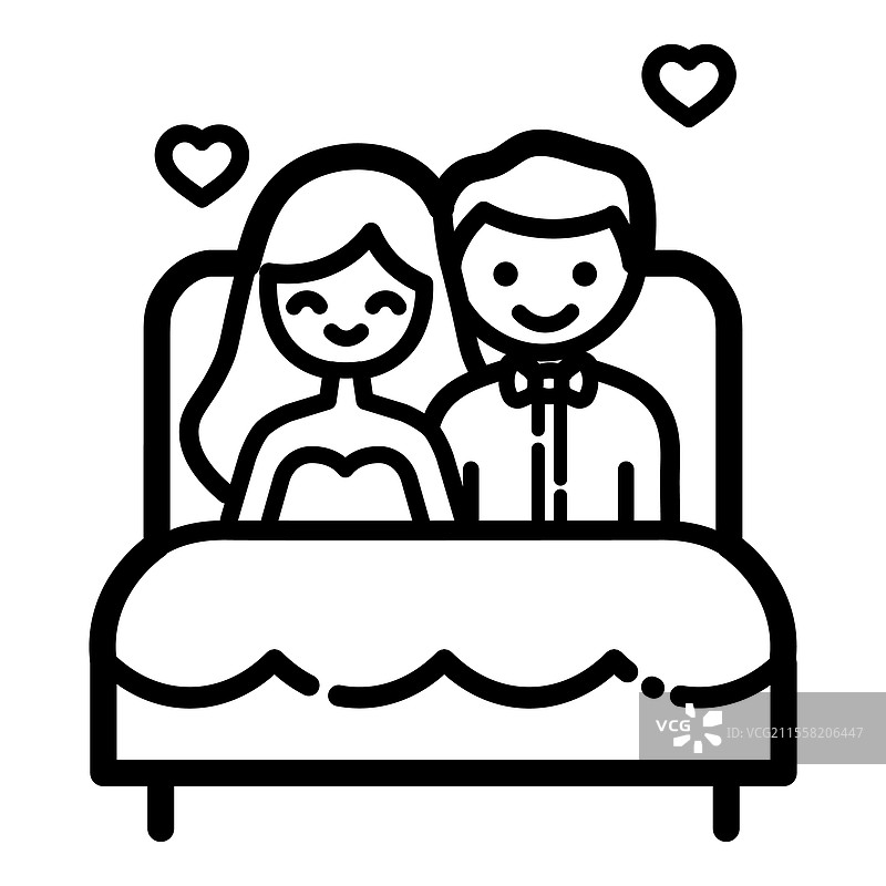 床上情侣轮廓图标，背景为白色图片素材