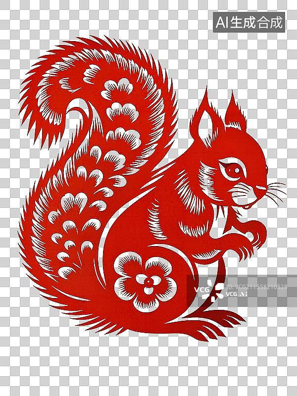 【AI数字艺术】非遗剪纸，珍稀动物松鼠图片素材