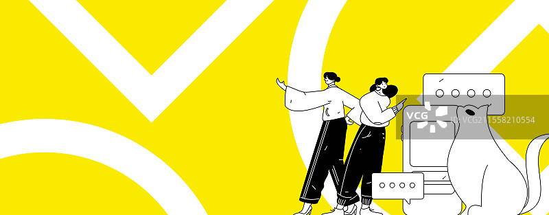 虚拟的人物社交沟通概念商业扁平矢量手绘插画图片素材