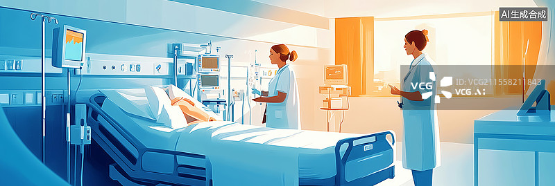 【AI数字艺术】医院里的护士和病人全景图片素材