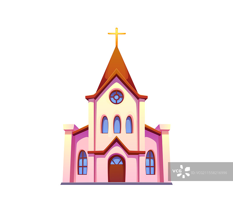 粉色和白色外立面的卡通教堂图片素材