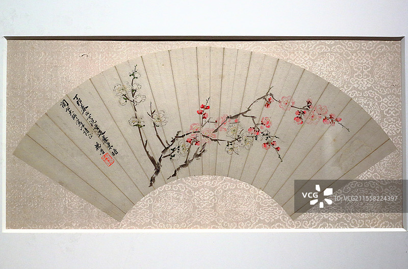 中国国家博物馆展出的清代扇面绘画杨晋《双色梅花图》图片素材