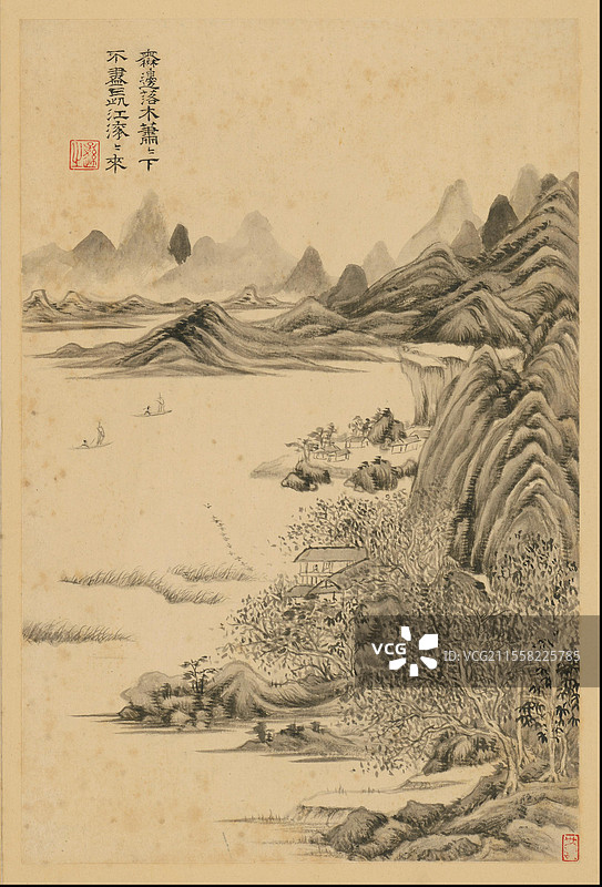 清代绘画，王时敏，杜甫诗意图册，无边落木图片素材