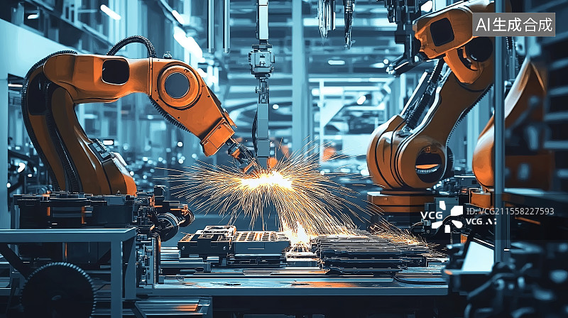 【AI数字艺术】工厂机械手加工汽车零部件特写图片素材