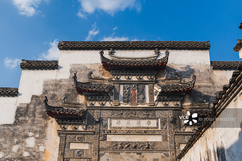 安徽省黄山市黟县宏村汪氏宗祠门头门楼门眉图片素材