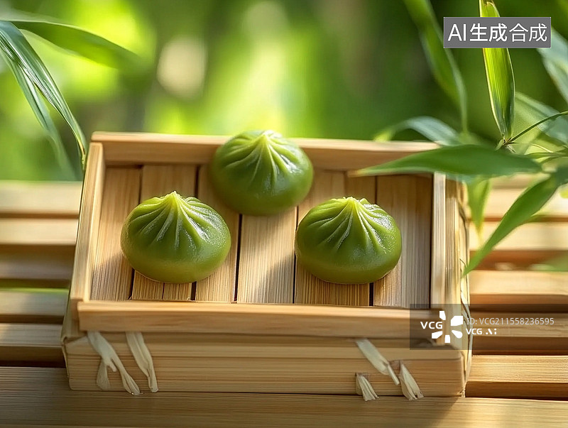 【AI数字艺术】绿色青团包子传统食物图片素材