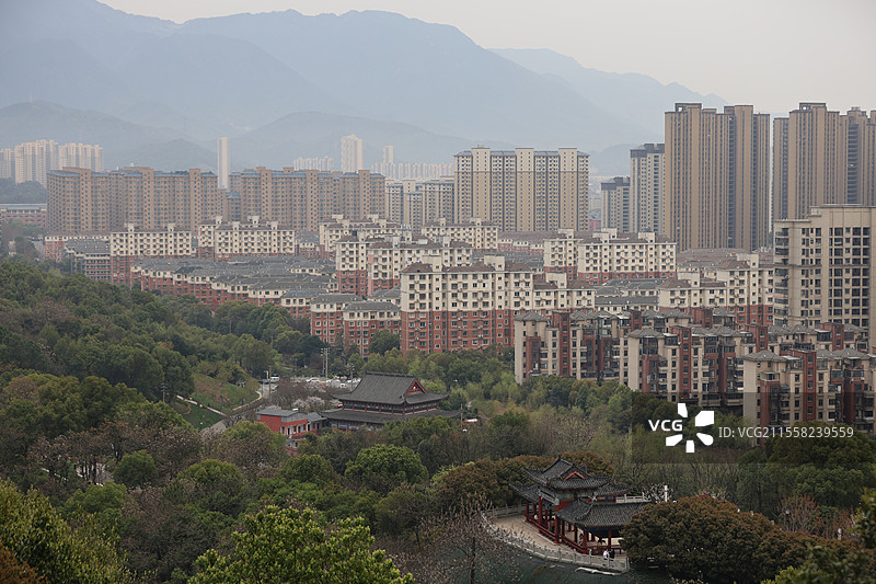 江西九江南山公园山顶城市传统文化高层建筑远景全景特写图片素材