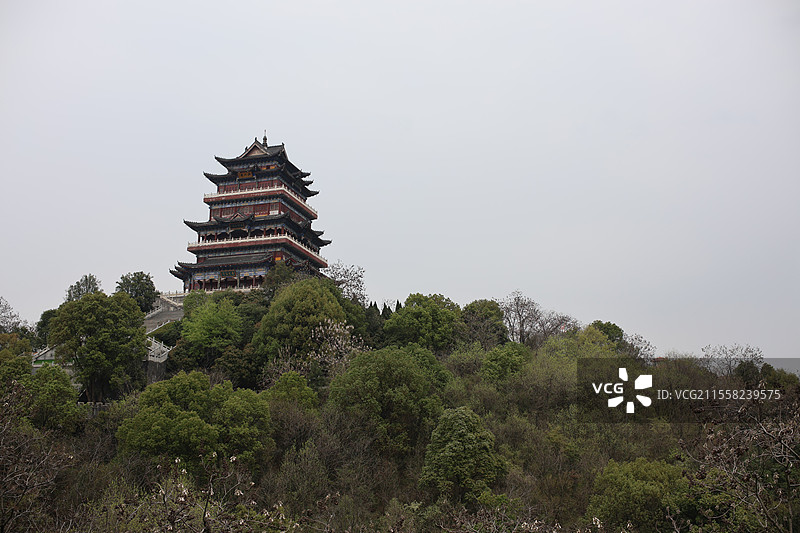 江西九江南山公园山顶城市传统文化高层建筑远景全景特写图片素材