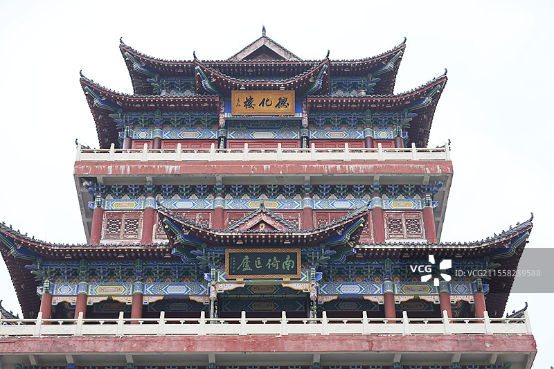 江西九江南山公园山顶城市传统文化高层建筑远景全景特写图片素材