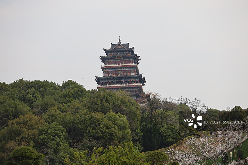 江西九江南山公园山顶城市传统文化高层建筑远景全景特写图片素材