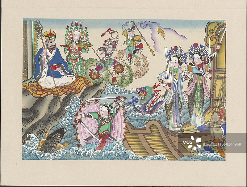 天津荣宝斋年画，白蛇传，水漫金山图片素材