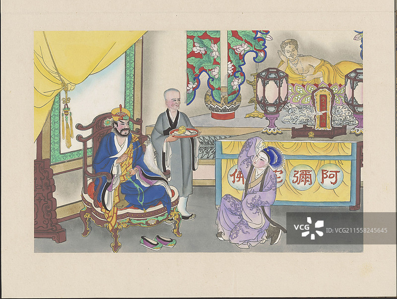 天津荣宝斋年画，白蛇传，法海相面图片素材