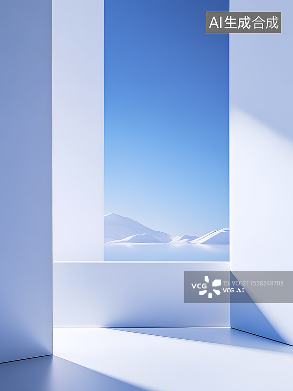 【AI数字艺术】抽象蓝色渐变展台图片素材