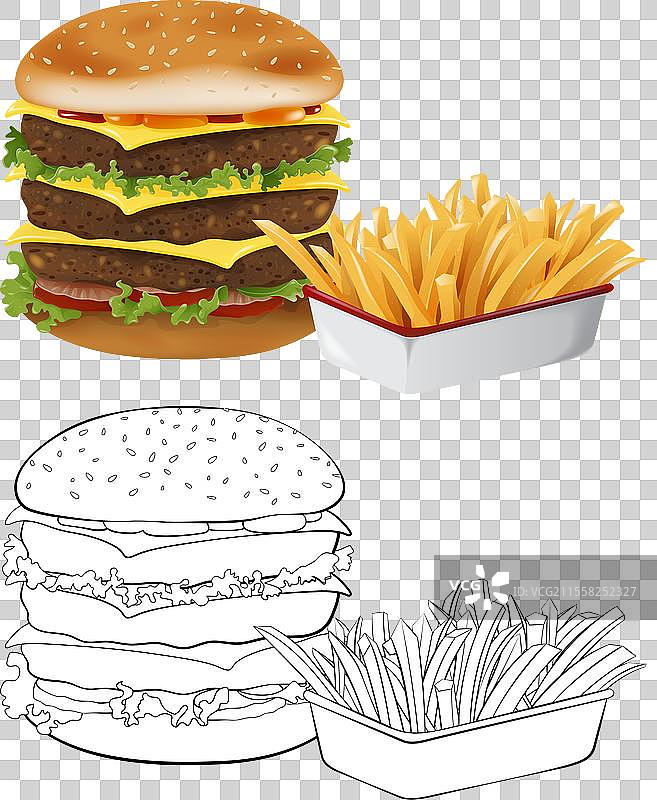 色彩缤纷的汉堡和薯条图片素材