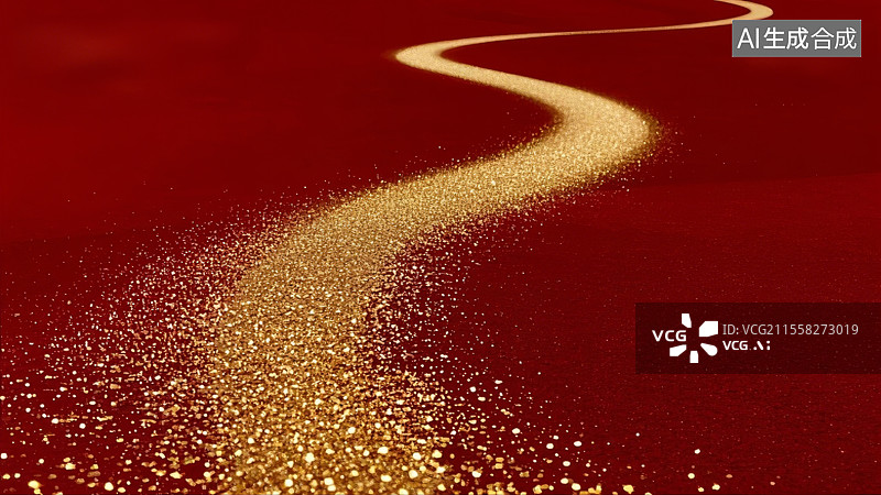 【AI数字艺术】商务红色背景——金色抽象道路图片素材