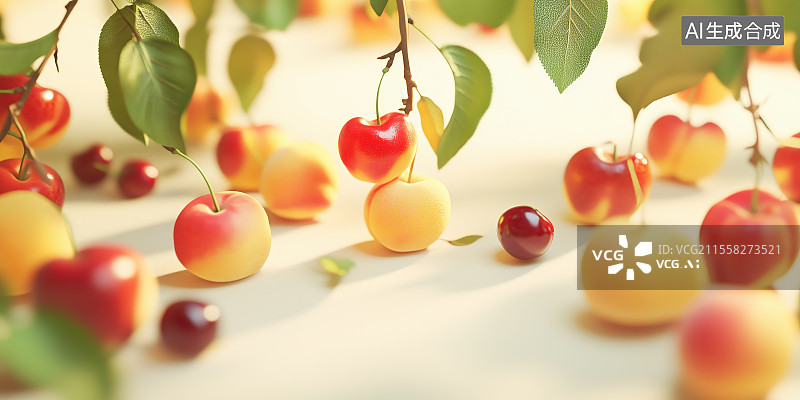 【AI数字艺术】树上樱桃特写镜头自然风格水果摄影图图片素材