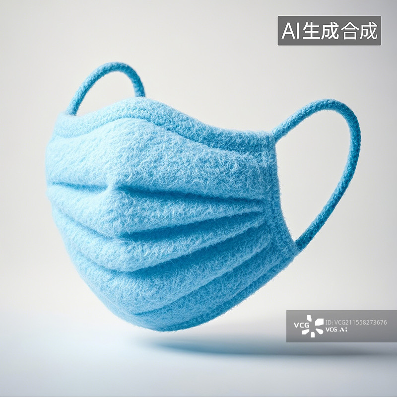 【AI数字艺术】毛毡风格医疗卫生主题图标——蓝色口罩图片素材