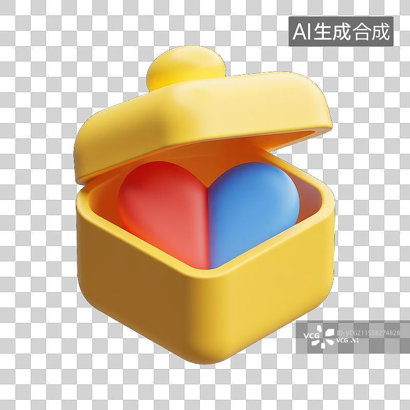 【AI数字艺术】开启的爱心礼盒，3D爱心礼盒，情人节礼物图片素材