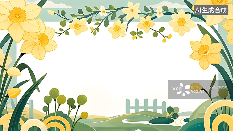 【AI数字艺术】2D卡通花卉水仙花背景边框环绕图片素材
