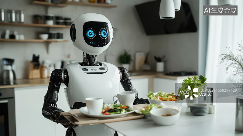 【AI数字艺术】AI餐饮服务机器人工作场景图片素材
