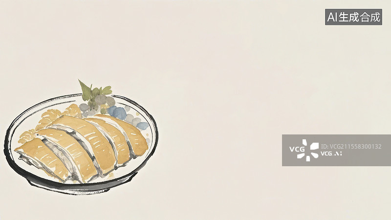 【AI数字艺术】白切鸡 国风水墨画模版背景居左下图片素材