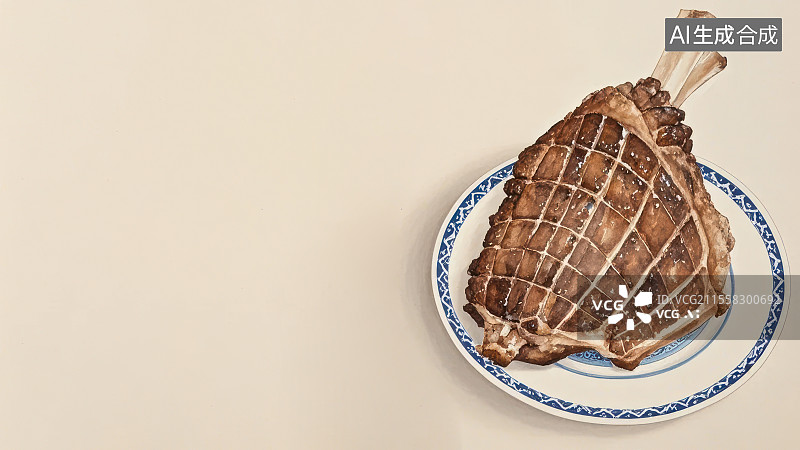 【AI数字艺术】烤羊腿 国风水墨画模版背景居右下图片素材