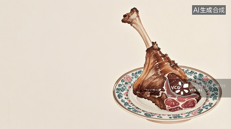 【AI数字艺术】烤羊腿 国风水墨画模版背景居右下图片素材