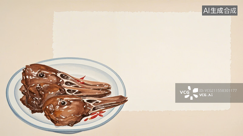 【AI数字艺术】麻辣鸭头 国风水墨画模版背景居左下图片素材