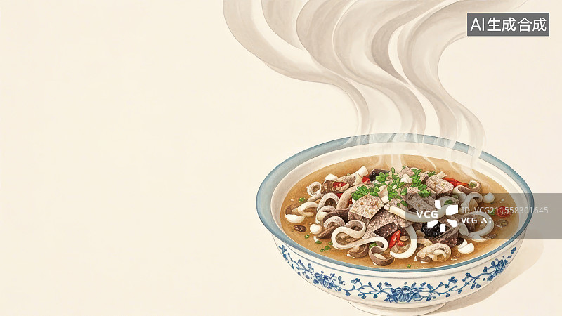 【AI数字艺术】羊杂汤 国风水墨画模版背景居右下图片素材