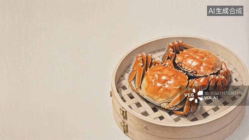 【AI数字艺术】阳澄湖大闸蟹 国风水墨画模版背景居右下图片素材