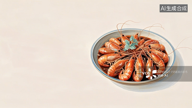 【AI数字艺术】油焖大虾 国风水墨画模版背景居右下图片素材
