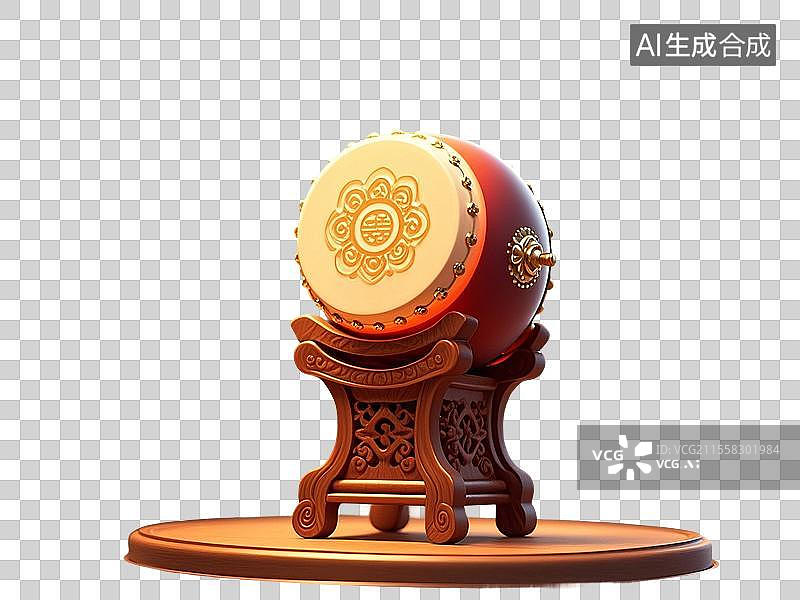 【AI数字艺术】3D渲染国风乐器，鼓，民族乐器，打击乐器，免抠元素图片素材