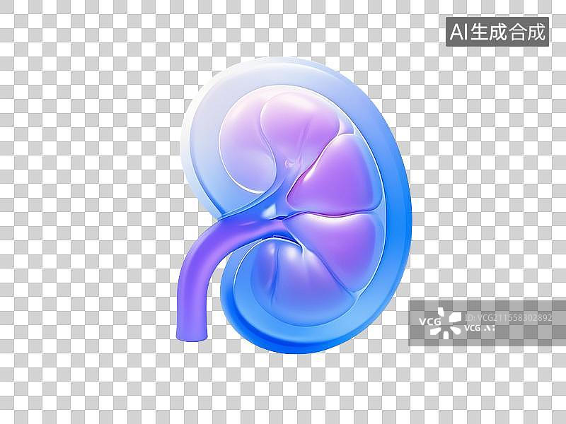 【AI数字艺术】3D渲染，磨砂玻璃质感，肾，肾脏，泌尿系统，免抠元素图片素材