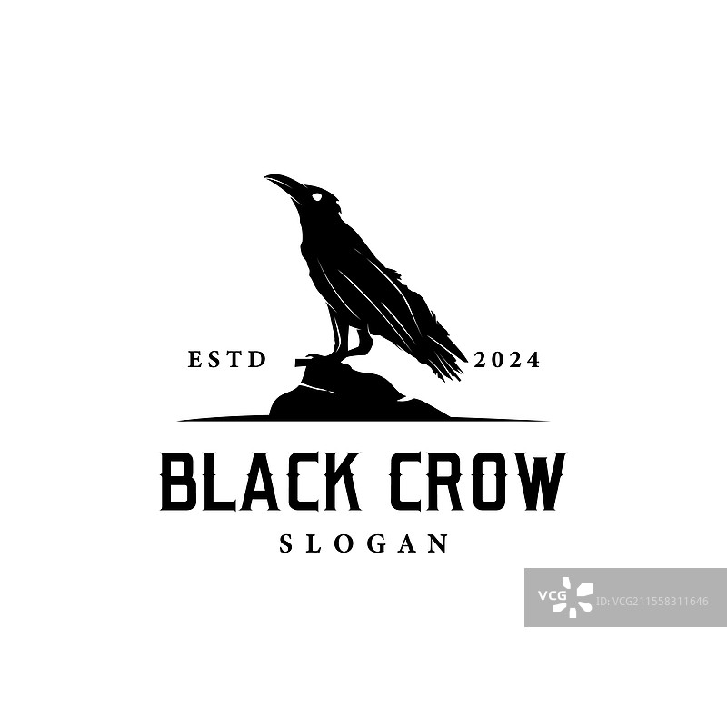 简单的黑色乌鸦标志轮廓设计图片素材