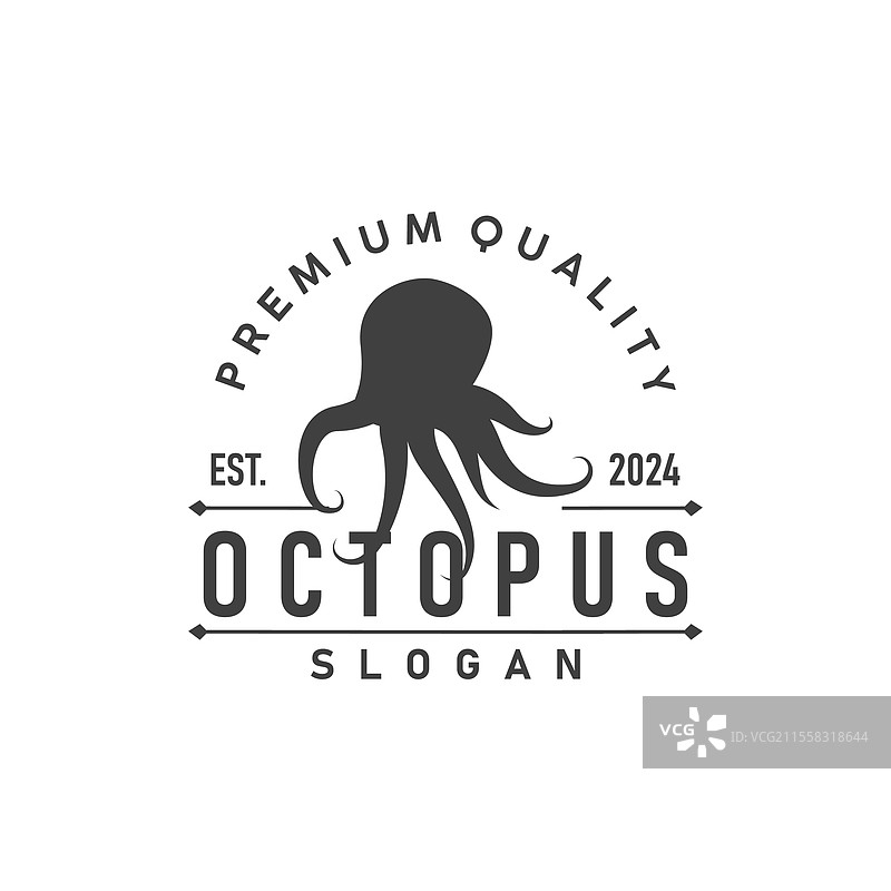 老式复古章鱼标志设计，海洋主题图片素材