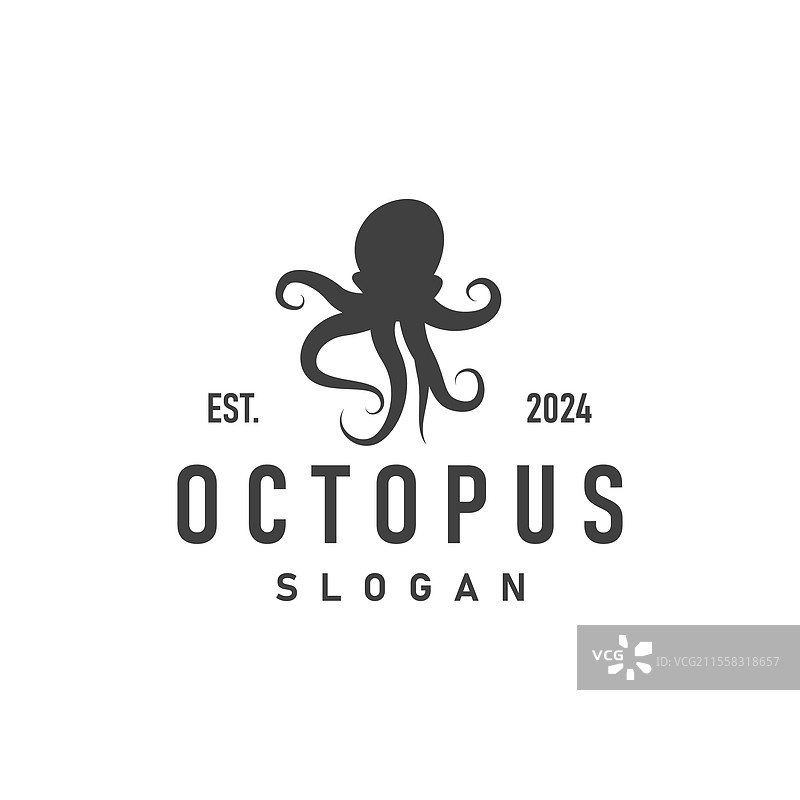 老式复古章鱼标志设计，海洋主题图片素材