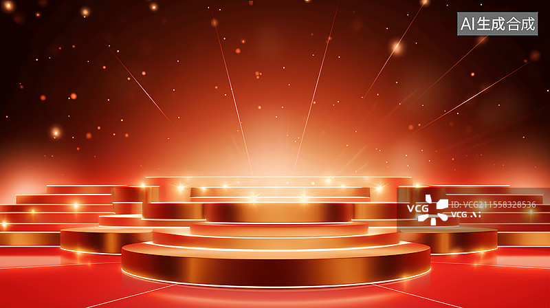 【AI数字艺术】党建宣传文化奋楫扬帆正当时舞台红色背景图片素材