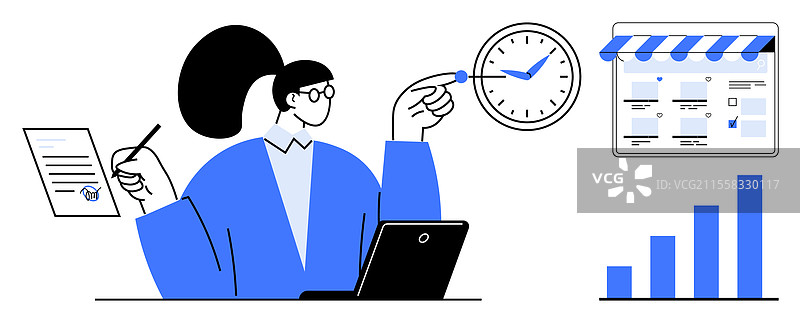 办公室工作人员使用笔记本电脑管理任务图片素材