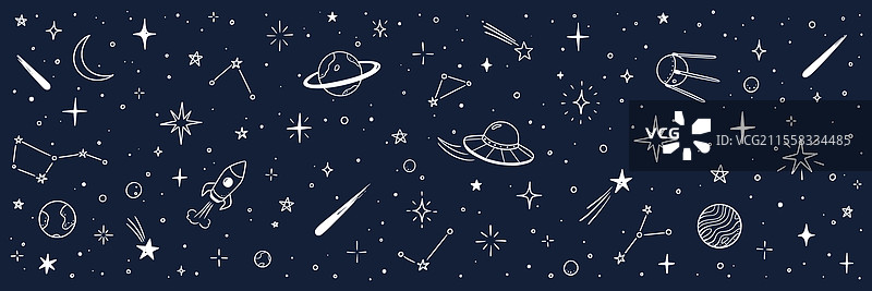 手绘的太空星星小孩背景图片素材