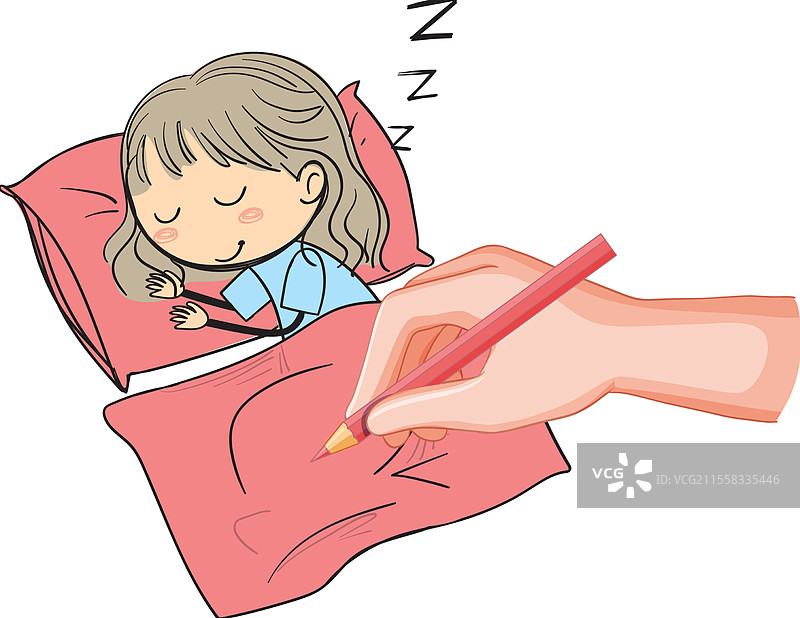 一个孩子在睡觉，手正在为他们画画。图片素材