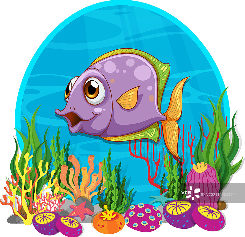 一条快乐的鱼在五彩斑斓的珊瑚中游泳图片素材