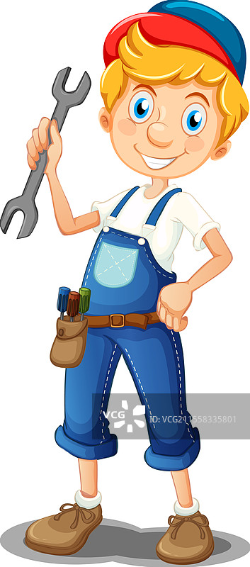 年轻的机械师微笑着拿着扳手图片素材