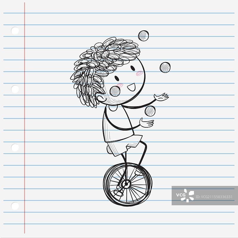 一个顽皮的孩子在骑独轮车时玩杂耍图片素材