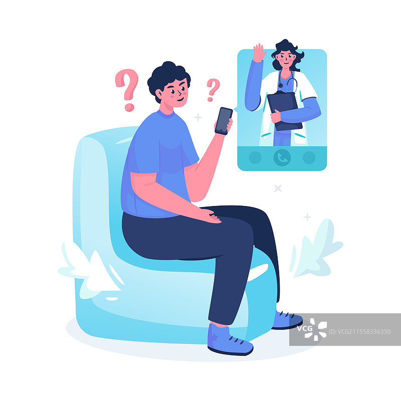 男子正在与医生进行视频通话咨询图片素材