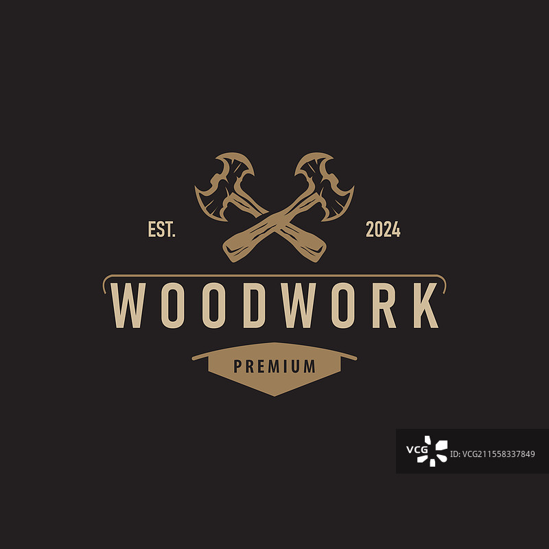 木匠木材标志设计剪影复古风格图片素材