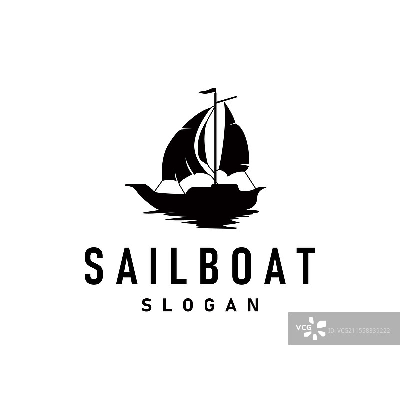 简约扁平的帆船钓鱼船轮廓标志图片素材