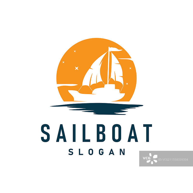 简单平面轮廓标志：帆船钓鱼船图片素材
