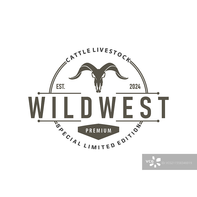 长角牛动物标志设计 农场 复古 怀旧图片素材