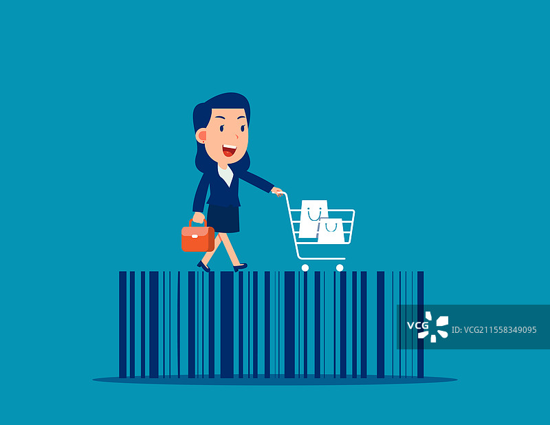 顾客与购物车在商店条形码上图片素材