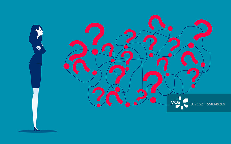 沉思的商务人士与问号图片素材